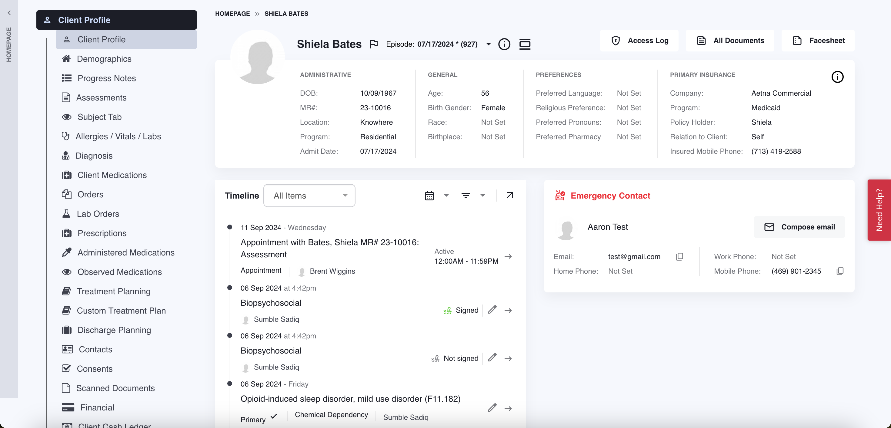client profile on lightning step behavioral health platform